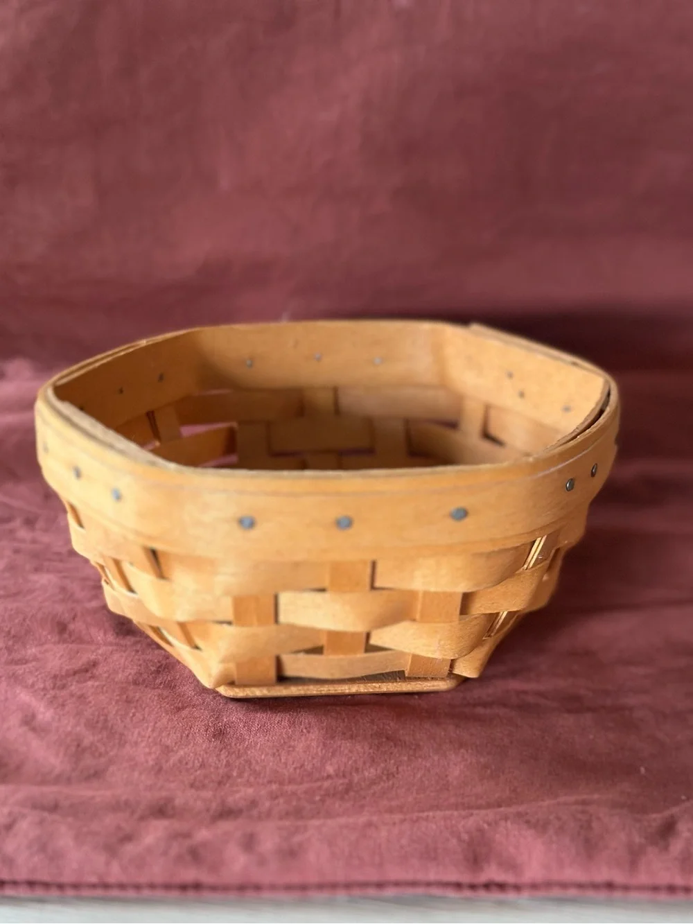 Longaberger Hexagon-Shaped Basket with Fabric Liner and Protector (2001)